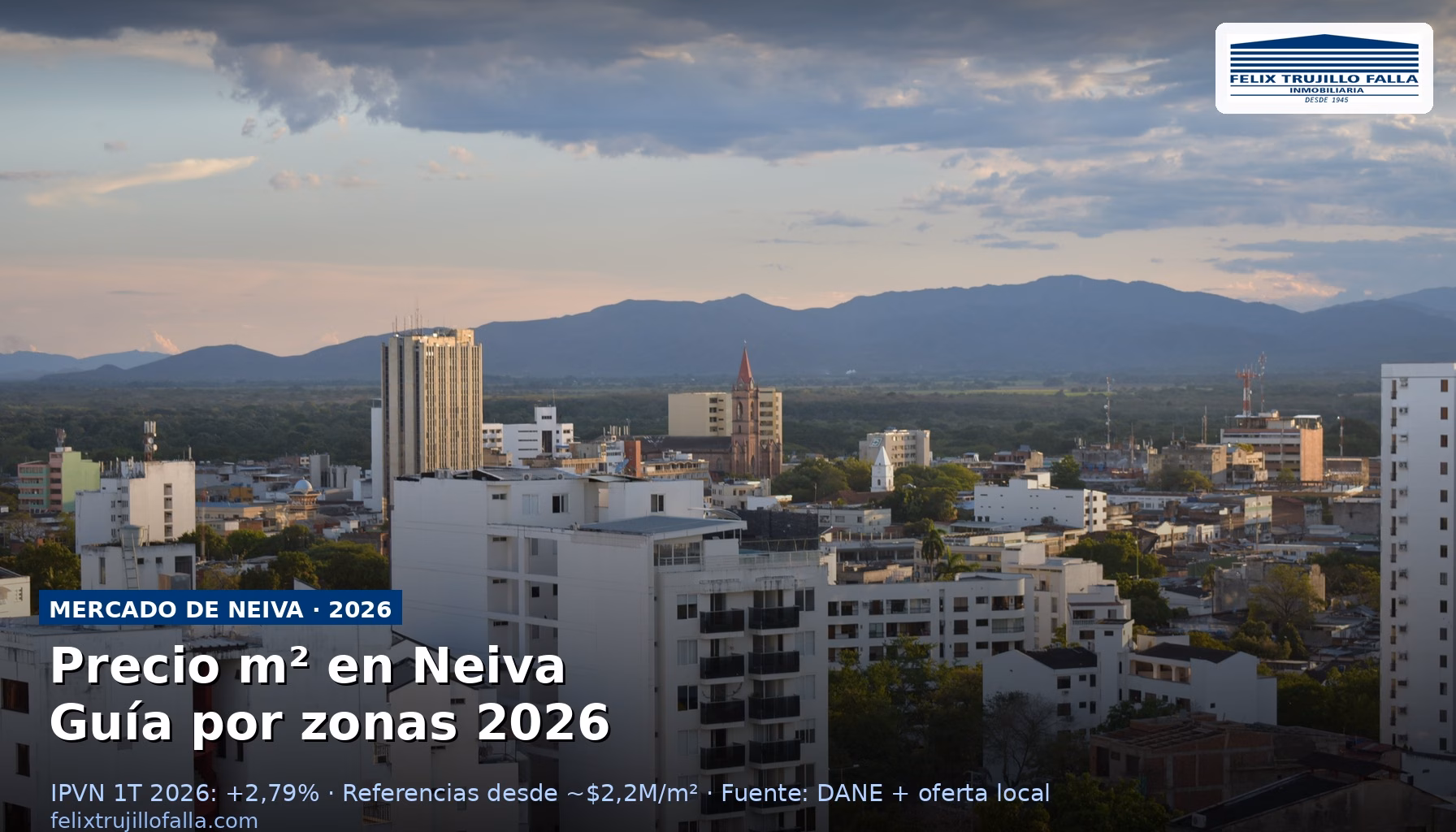 Panorámica urbana de Neiva con edificios residenciales, referencia visual para el precio metro cuadrado Neiva en 2026