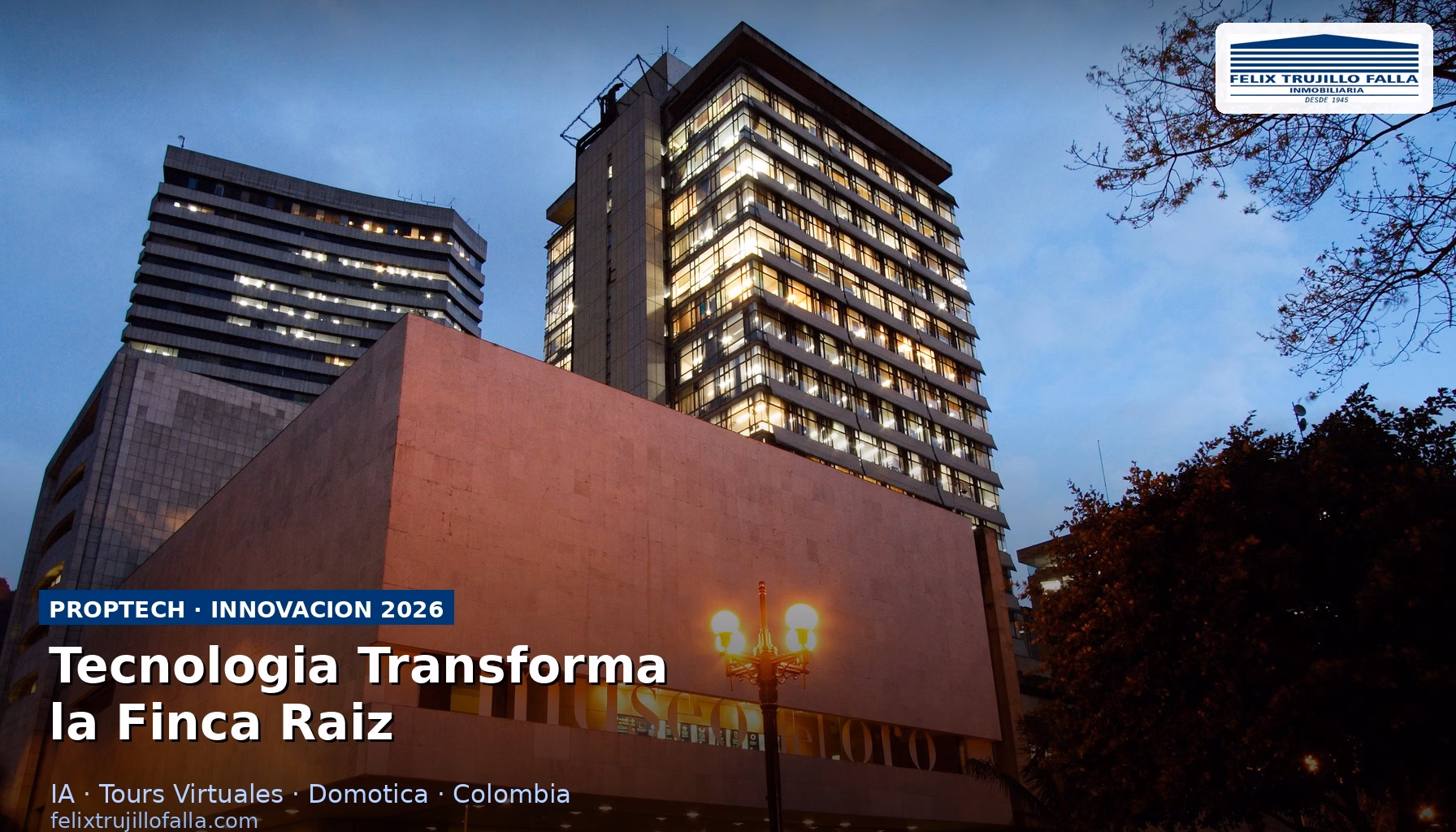 Edificios modernos con tecnología PropTech y domótica en una ciudad colombiana