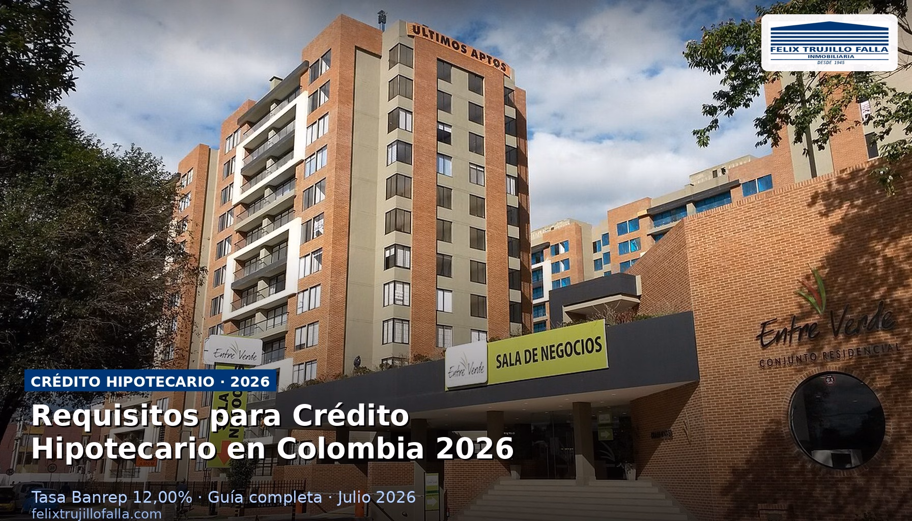 Vista panoramica de edificios de apartamentos modernos en una ciudad colombiana con cielo despejado, representando el mercado inmobiliario y credito hipotecario