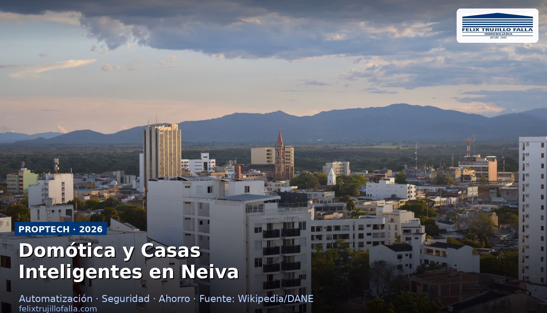 Vista panorámica de la ciudad de Neiva Huila Colombia con edificios residenciales donde la domótica y casas inteligentes están llegando