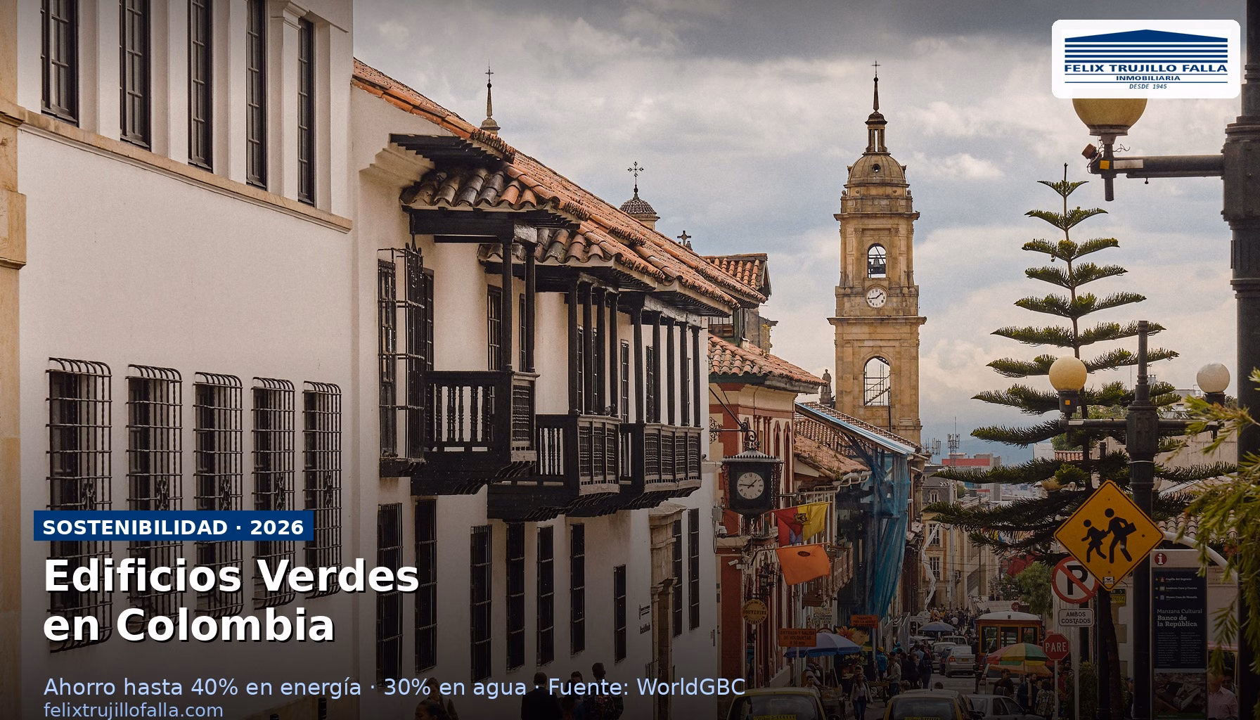 Edificios verdes y sostenibles en Colombia con paneles solares y zonas verdes urbanas